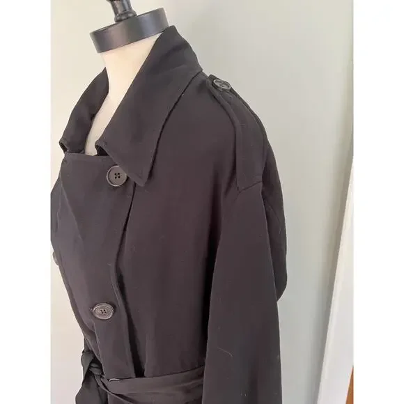 ALLSAINTS Adalia Mac Trench Coat Black US SZ 4 Lightweight Double Breasted